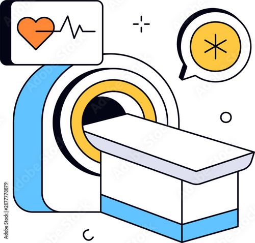 Mri scanner machine heart monitor and medical cross for diagnostic hospital care vector illustration