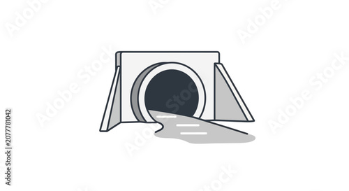 Minimalist Illustration of a Concrete Drainage Pipe with Water Flow
