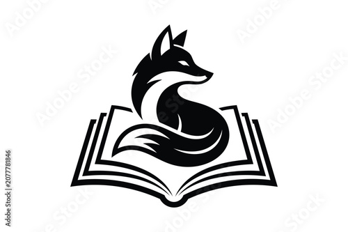 Clever Fox Above Open Book Education Knowledge Silhouette Vector Logo