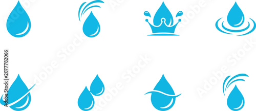 фотографія Blue water drop splash flat icon set