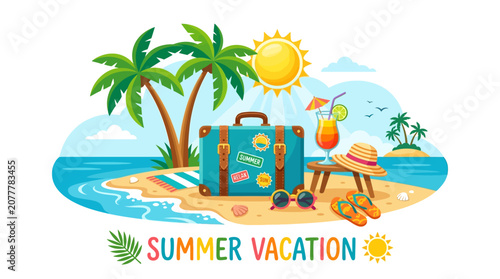 Fotografía Summer Vacation Travel Suitcase Icon.