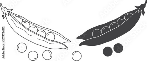 Quadro su tela Black pea pod silhouettes and outlines set