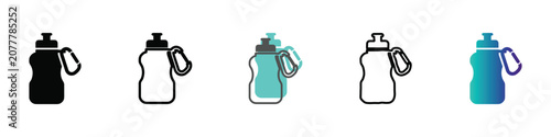 Fotografía Collection of stylized water bottles featuring carabiner clips, ideal for sports