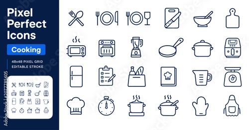 Foto Pixel perfect cooking icons set editable stroke 48x48 grid