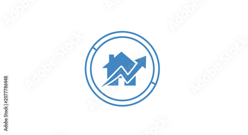 Blue House Icon with Upward Trending Graph Symbolizing Growth.