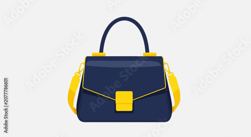Elegant Dark Blue Handbag with Golden Clasp and Strap.