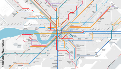 Bild auf Leinwand Detailed map of the London Underground tube network showing various lines and stations across the city of London