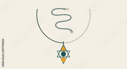 Geometric Star of David Necklace Pendant with Chain.