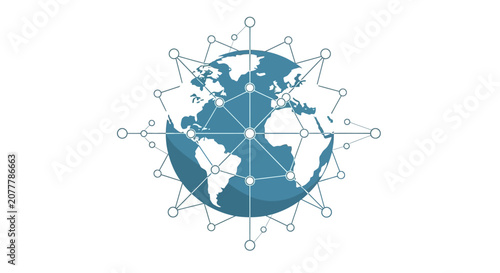 Global Network Connection and Digital World Map Illustration.
