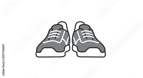 Pair of Gray and White Athletic Sneakers.