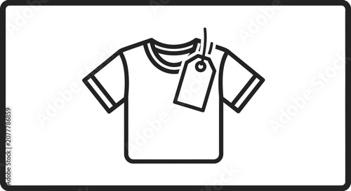 T-shirt with price tag icon simple line art.