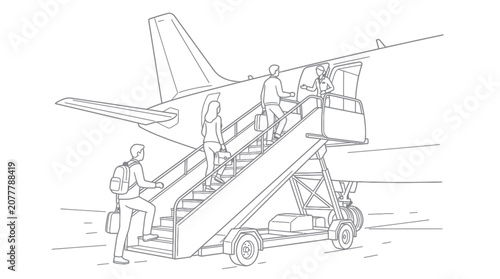 Passengers Boarding Airplane Vector Illustration