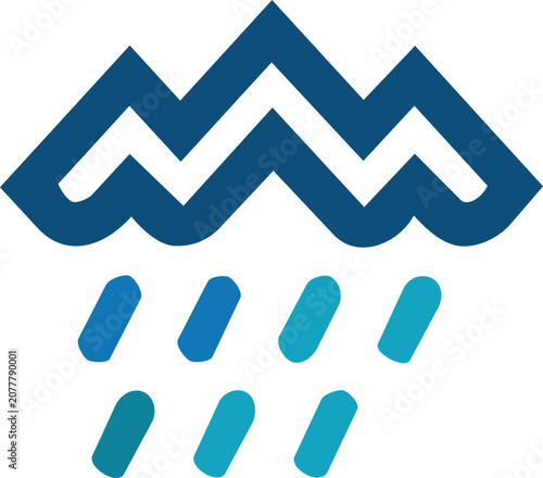 Blue mountain cloud heavy rain storm icon vector