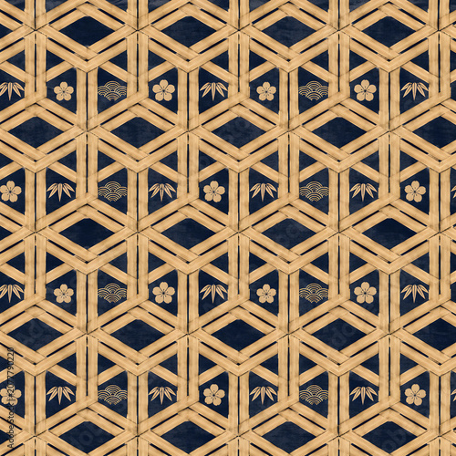 Traditional Japanese Kagome Pattern – Bamboo Basket Weave Geometric Lattice Design, Seamless Protective Net Motif, Cultural Japanese Textile Background