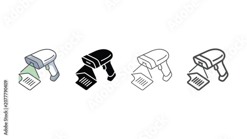 Fotografi Four barcode scanners with receipts in various colors and styles for scanning it