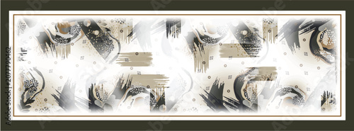 Vászonkép Modern abstract silk scarf design with artistic brush strokes and minimalist botanical line art