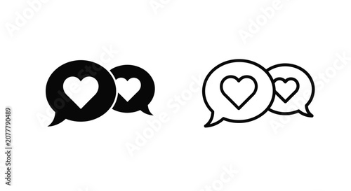 Obraz na plátně Heart shaped speech bubble icons black and white line art style