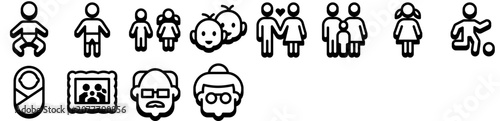 Φωτογραφία Set of Family icons: baby, child, woman, kid, girl, boy, lady, man, infant, parents