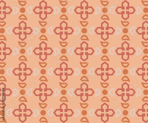 A soft elegant seamless vector pattern featuring delicate floral cross motifs in shades of peach and coral. This sophisticated design is ideal for wedding stationery feminine branding or interior