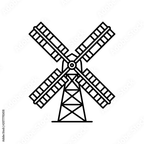 Windmill Icon Line Art Illustration.