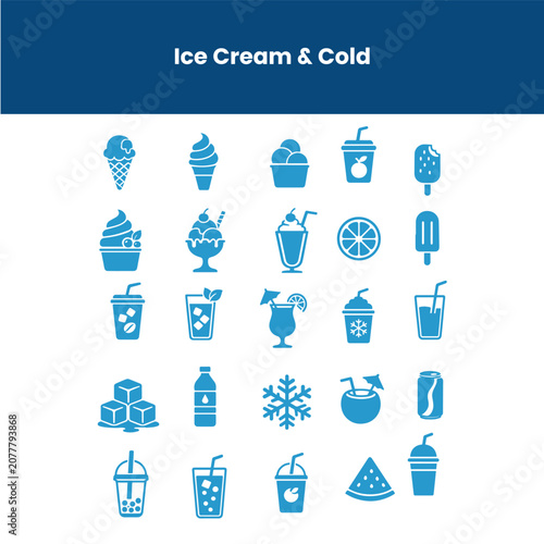 Ice Cream and Cold Drinks Icon Pack   Minimal Black Food and Beverage Vector Icons