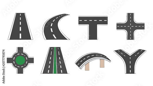 Bild auf Leinwand Set of road and highway intersection icons in flat vector style