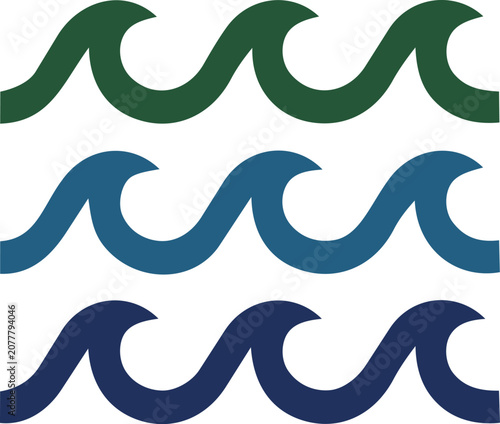 Three stacked blue ocean sea waves icon vector illustration
