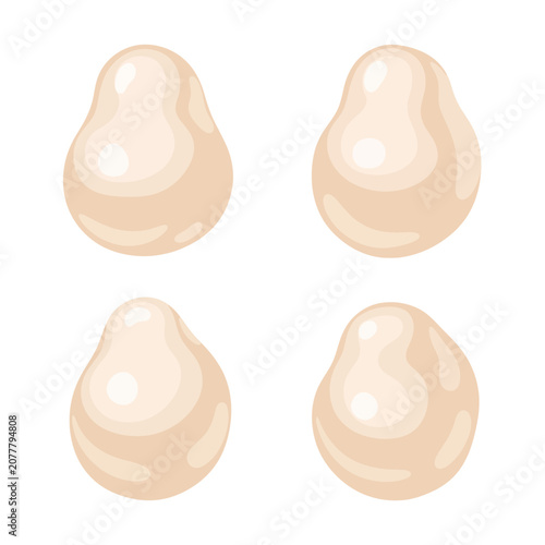 Tableau sur toile Four Realistic Pear Shaped Droplets of Cream or Milk, Isolated on White Backgrou