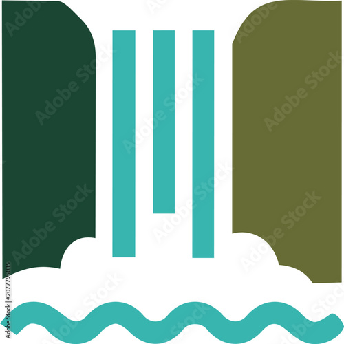Green waterfall cascade stream abstract icon vector illustration