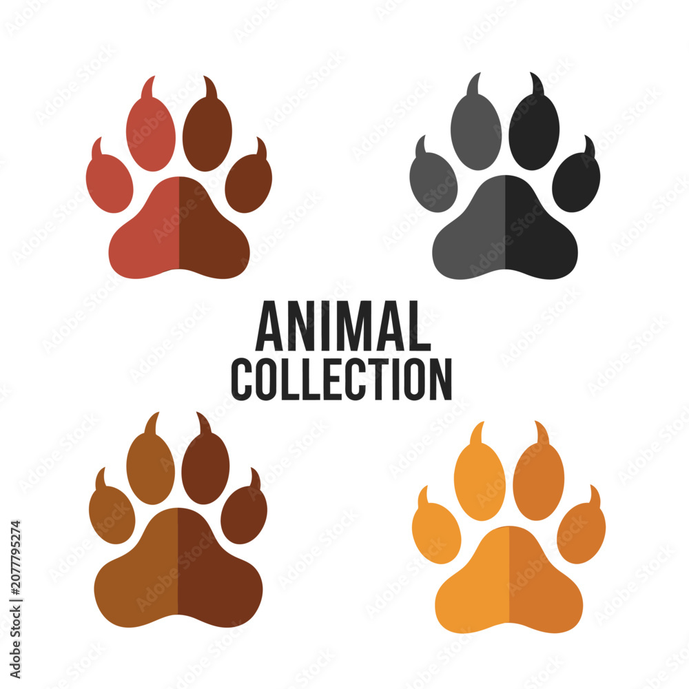 Fototapeta premium Animal Paw Prints Collection: Four Diverse Color Variations