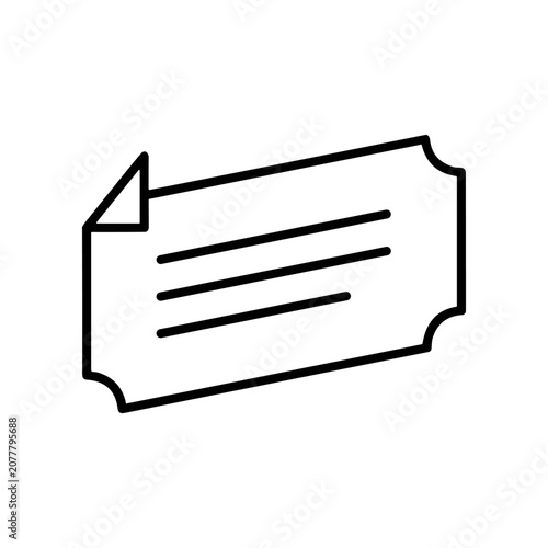 Black line art ticket stub icon.