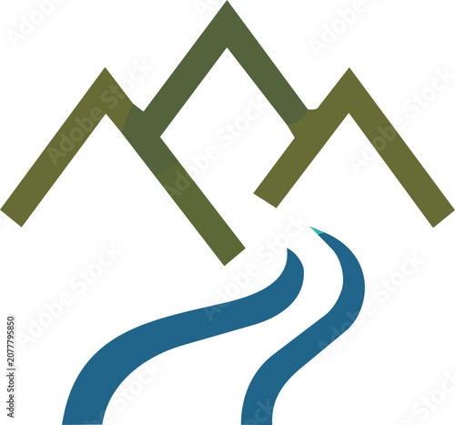 Abstract mountain landscape with flowing river icon vector