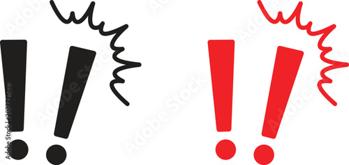 Double exclamation mark surprise and alert concept icon set in black and red vector