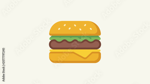 A simple flat vector illustration of a delicious cheeseburger on a light background