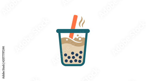 A simple flat vector illustration of a refreshing cold beverage with dark pearls