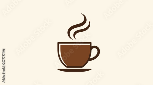 A simple illustration of a steaming cup of hot coffee on a saucer