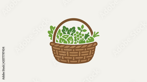 A simple illustration of a woven basket filled with fresh garden vegetables