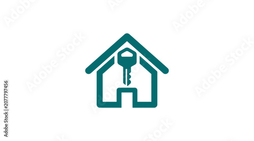 A simple icon showing a house outline with a key inside for real estate concepts