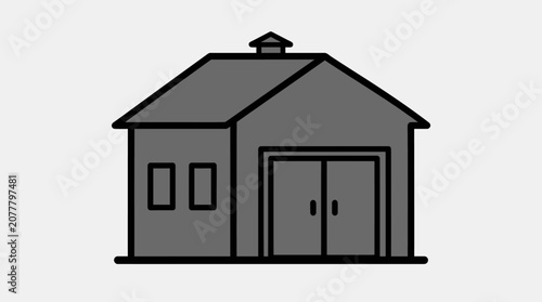 A simple line art illustration of a small storage shed building