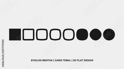 A sequence of geometric shapes transitioning from a square to a circle