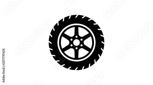 A simple black and white icon of a circular vehicle tire on a white background