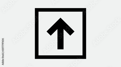A simple black arrow icon centered inside a square frame on a white background