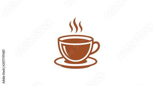A simple brown icon of a steaming hot cup of coffee on a saucer