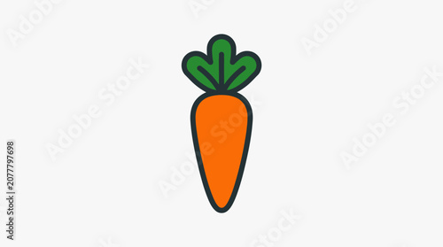 A simple flat vector illustration of a fresh orange carrot with green leaves