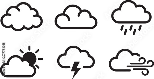Canvas Print Set of six simple weather condition icons with different cloud and precipitation
