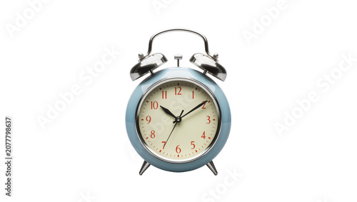Foto Retro twin bell alarm clock with light blue metal casing