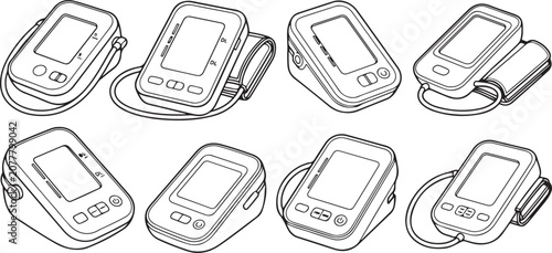 Bild auf Leinwand Assorted vintage mobile blood pressure monitors illustration collection Vector