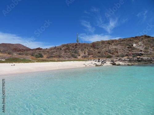 view of a turquoise sea and beach in Coronado island, Loreto, Baja California Sur, Mexico