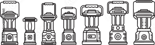 Foto Set of six different vintage style lantern designs in flat illustration Vector