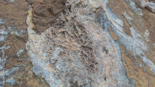 Obraz na płótnie Natural Barite mineral crystals growing inside quartz vein in rock